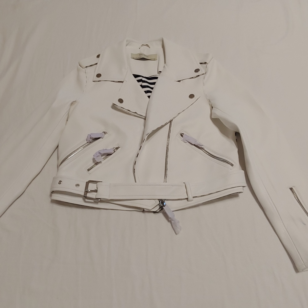 NWT Zara Basic White Moto Jacket Size S Fall